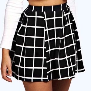 Checker  Box Pleat Skater Skirt